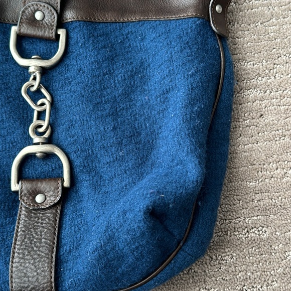 Vintage Marni Blue Wool w/ Brown Leather Trim Shoulder Bag - Picture 3 of 11